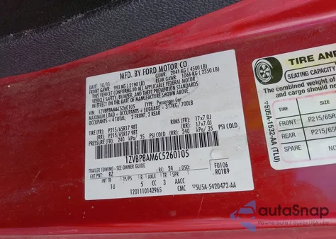 2012 Ford Mustang V6 z USA, uszkodzony, nr VIN 1ZVBP8AM6C5260105